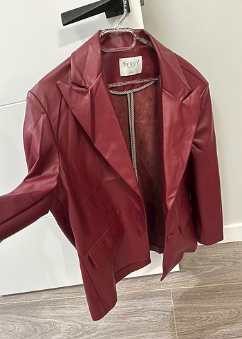 Bordo Deri Kadın Ceket Notch Yaka - Görsel 2