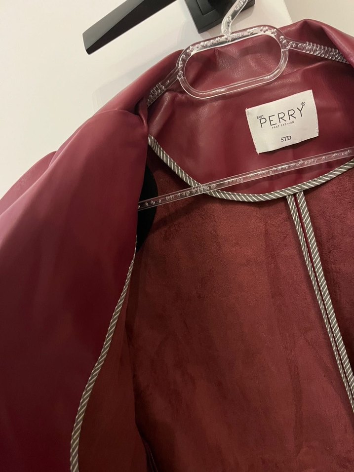 Bordo Deri Kadın Ceket Notch Yaka - Görsel 4