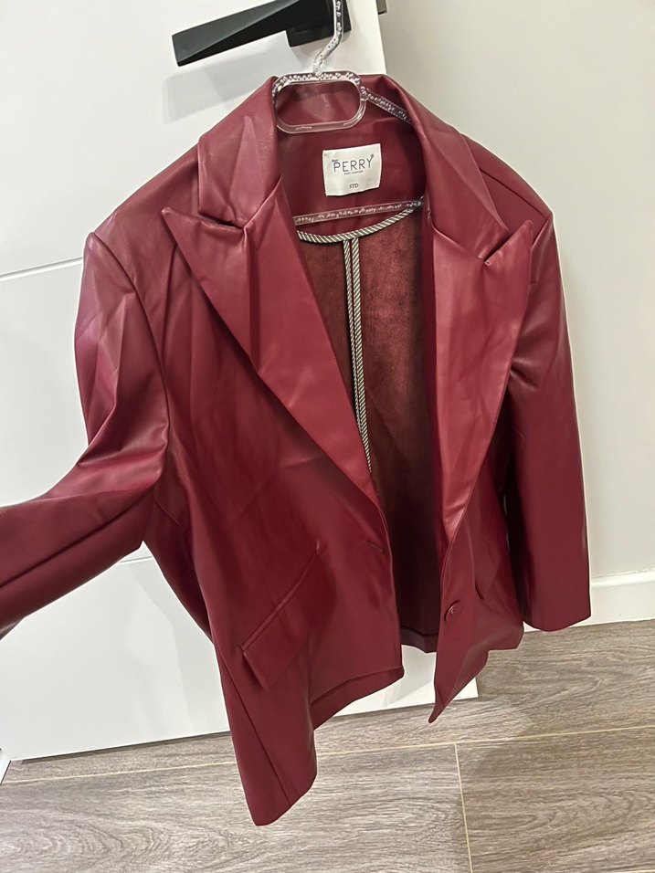 Bordo Deri Kadın Ceket Notch Yaka - Görsel 2