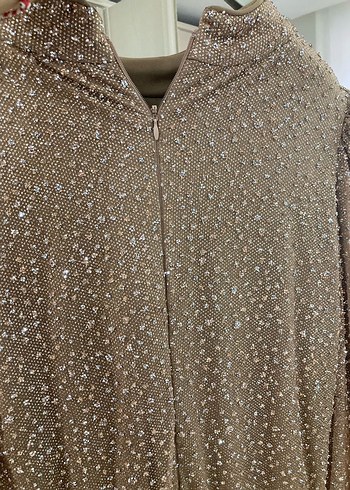 Camel Renk Drapeli Uzun Tesettür Abiye Elbise - Görsel 8