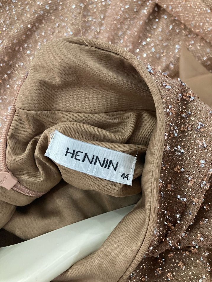 Camel Renk Drapeli Uzun Tesettür Abiye Elbise - Görsel 4