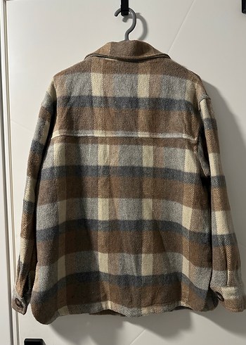 Düğmeli Kahverengi Ekose Kadın Gömlek Ceket - Görsel 4