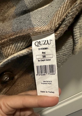 Düğmeli Kahverengi Ekose Kadın Gömlek Ceket - Görsel 5