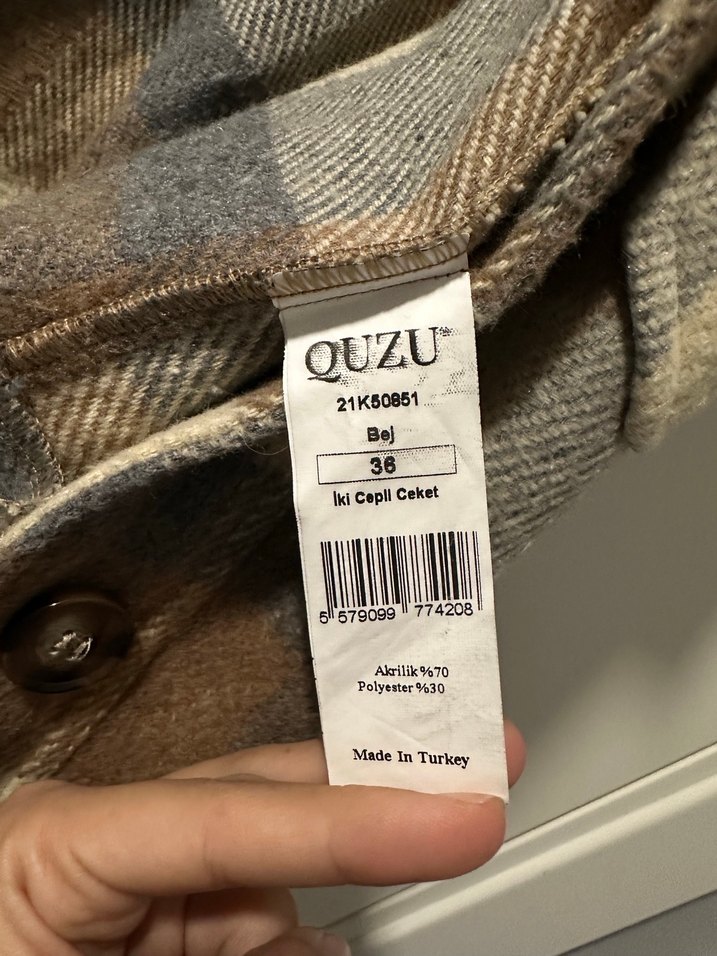 Düğmeli Kahverengi Ekose Kadın Gömlek Ceket - Görsel 5