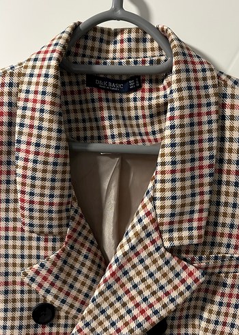 Düğmeli Ekose Kadın Blazer Ceket - Görsel 2