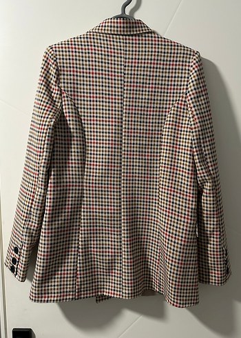Düğmeli Ekose Kadın Blazer Ceket - Görsel 4