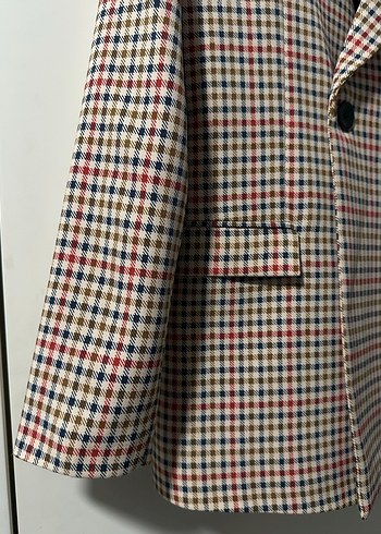 Düğmeli Ekose Kadın Blazer Ceket - Görsel 3