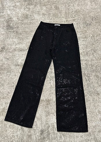 Kadın Siyah Payetli Desenli Kot Pantolon - Görsel 2
