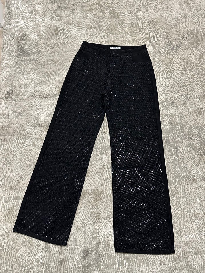 Kadın Siyah Payetli Desenli Kot Pantolon - Görsel 2