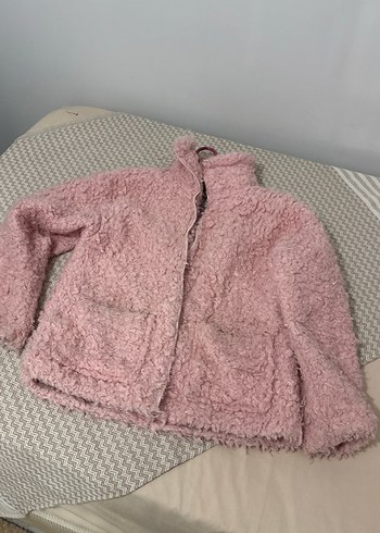 Pembe Yüksek Yakalı Peluş Kadın Ceket