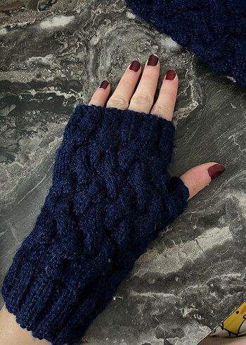 Lacivert Örgü Kadın Eldiven - Görsel 6