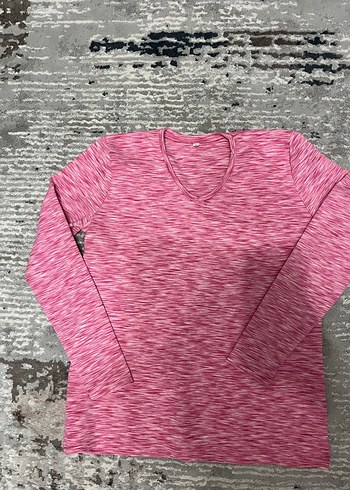 Pembe V Yaka Uzun Kollu Triko Kadın Tişört