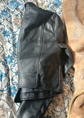 Siyah Deri Kadın Biker Ceket - Görsel 4