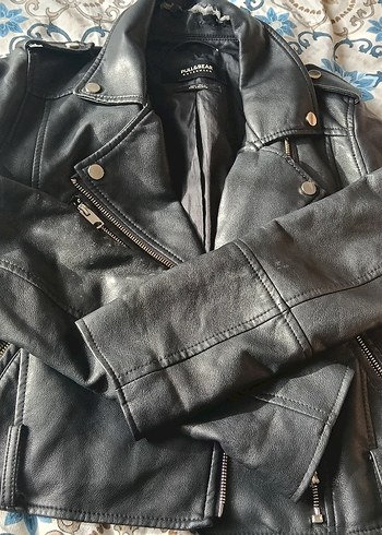 Siyah Deri Kadın Biker Ceket - Görsel 2