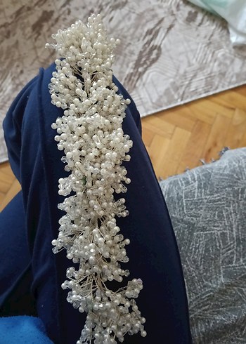 Boncuklu Beyaz gelin tacı - Görsel 3