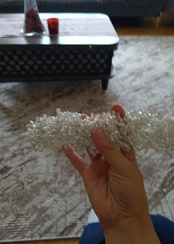 Boncuklu Beyaz gelin tacı - Görsel 6