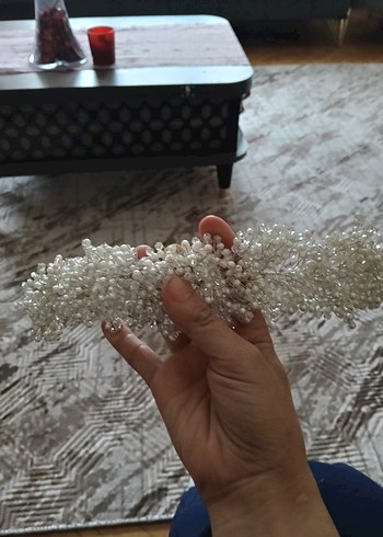 Boncuklu Beyaz gelin tacı - Görsel 4