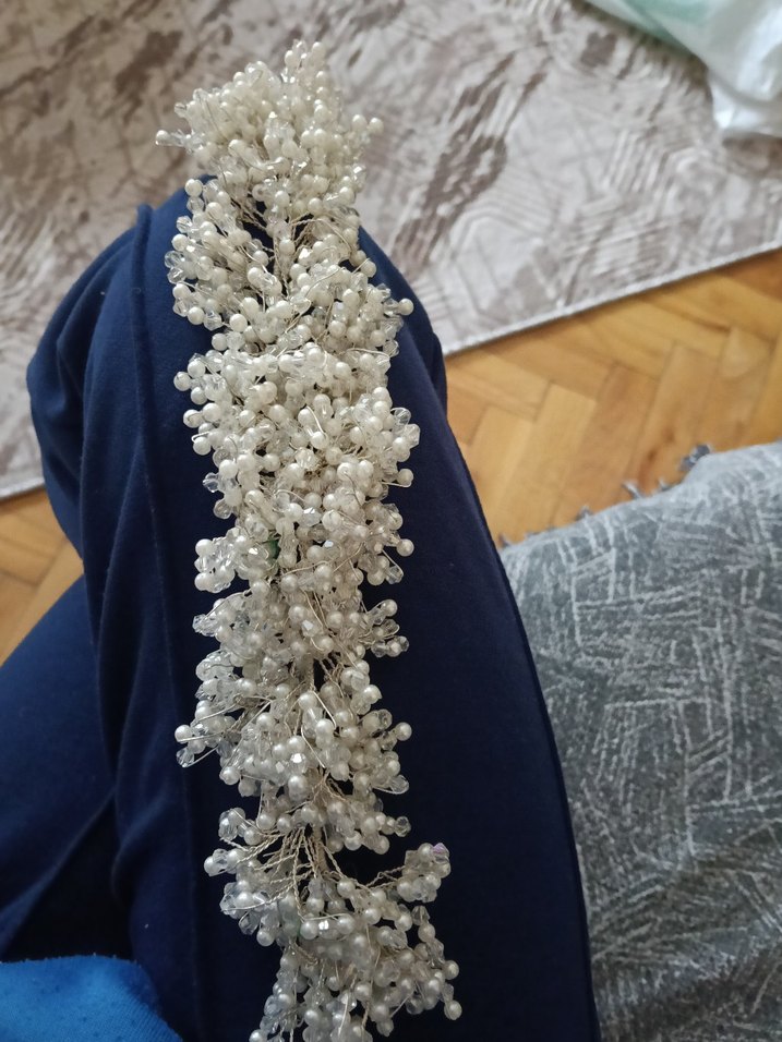 Boncuklu Beyaz gelin tacı - Görsel 3