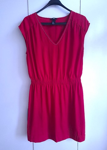 H&M Kırmızı V Yakalı Salaş Midi Elbise