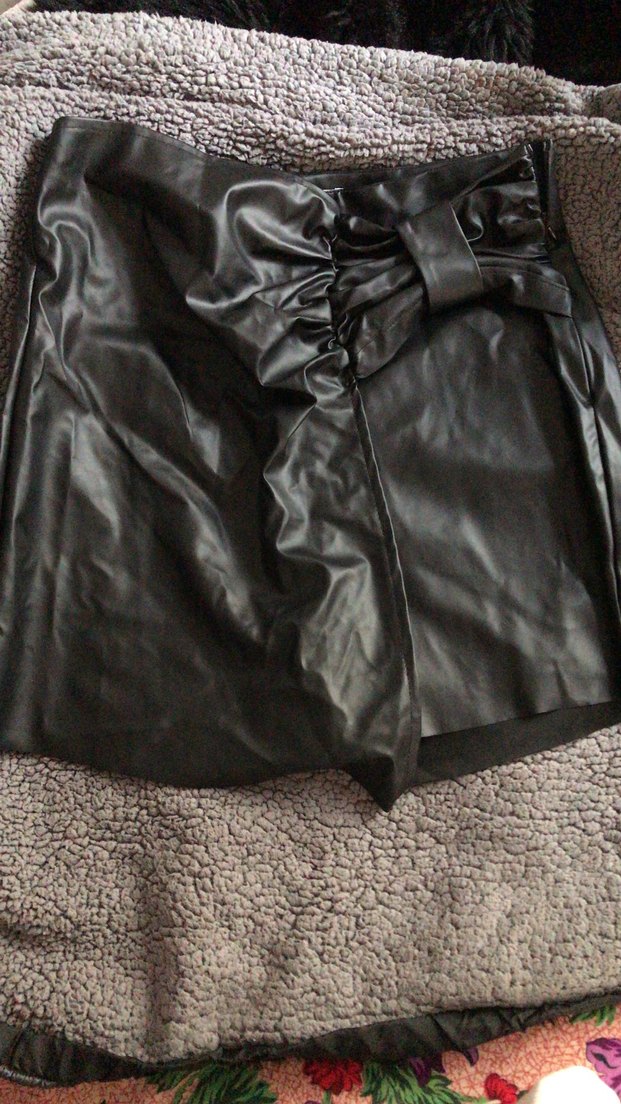 Kadın Siyah Deri Mini  Şort etek - Görsel 2