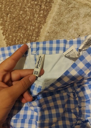 Mavi Kareli Fırfırlı Midi Mini Etek - Görsel 2