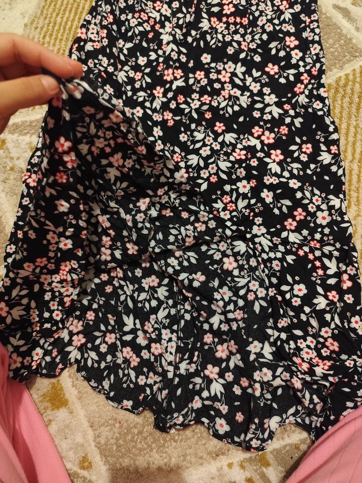 Çiçek Desenli Fırfırlı Çok Renkli Kadın elbise - Görsel 2