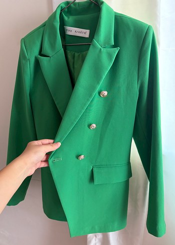 Düğmeli Yeşil Midi Kadın Blazer