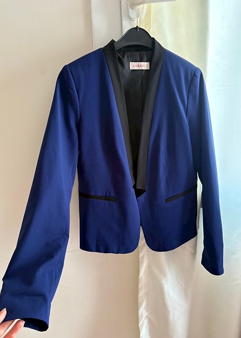 Kadın Mavi Düğmeli Midi Blazer Ceket