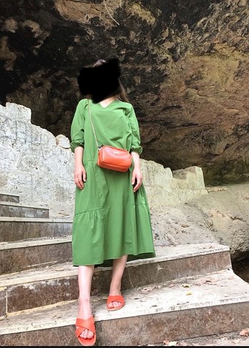 Kadın Haki Keten Elbise - Görsel 3