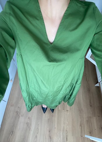 Kadın Haki Keten Elbise - Görsel 7