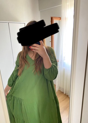 Kadın Haki Keten Elbise - Görsel 4