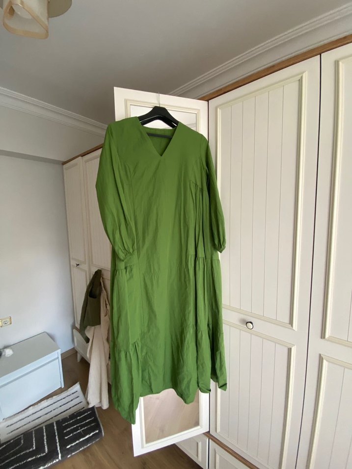 Kadın Haki Keten Elbise - Görsel 2