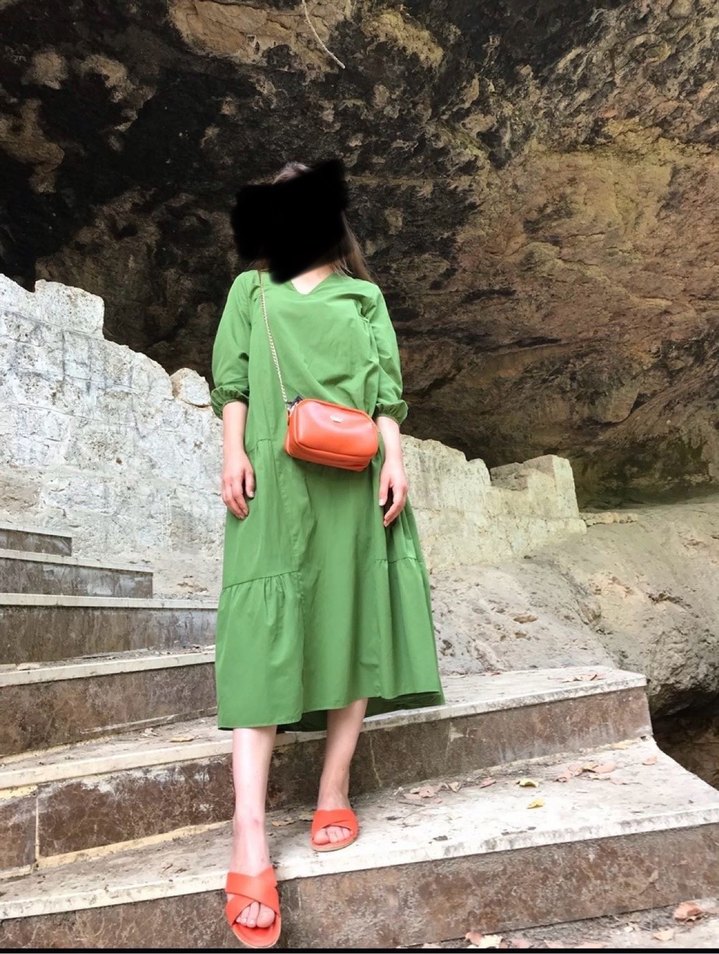 Kadın Haki Keten Elbise - Görsel 3