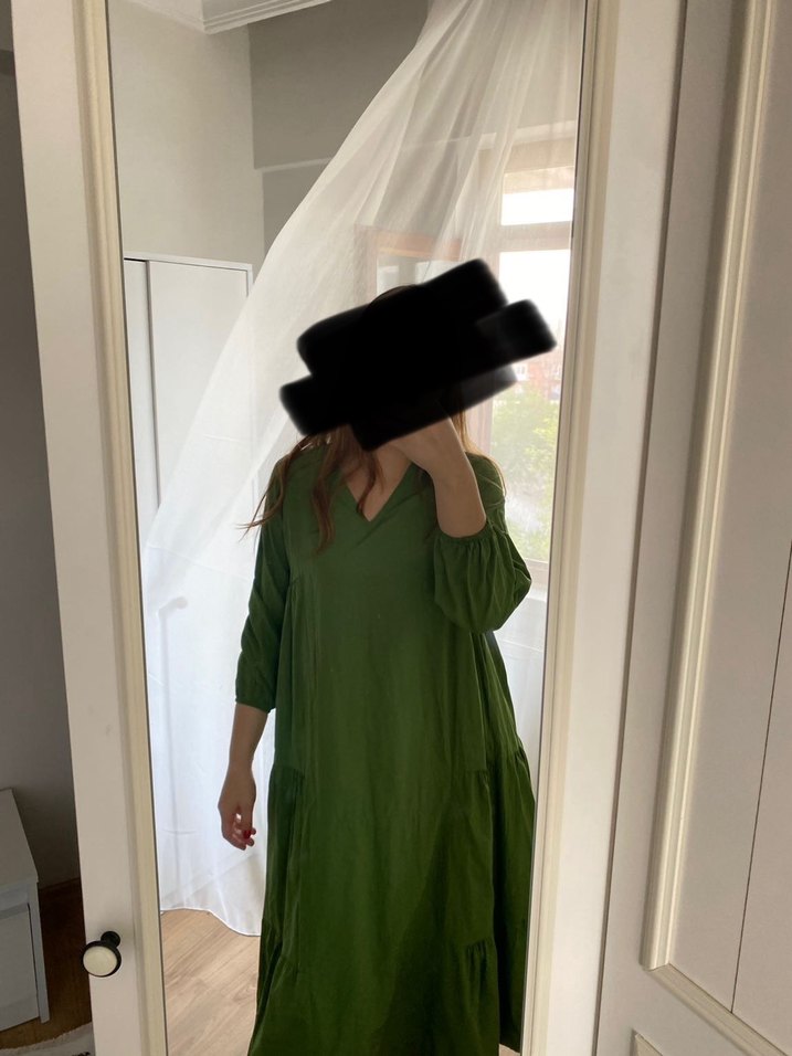 Kadın Haki Keten Elbise - Görsel 5