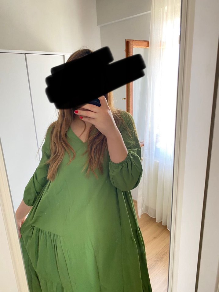 Kadın Haki Keten Elbise - Görsel 4