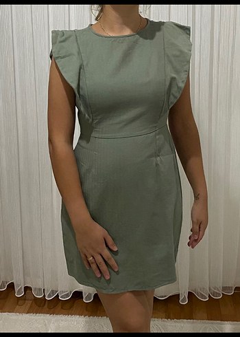 Diğer Kadın Keten Midi Elbise, Kolsuz, Khaki