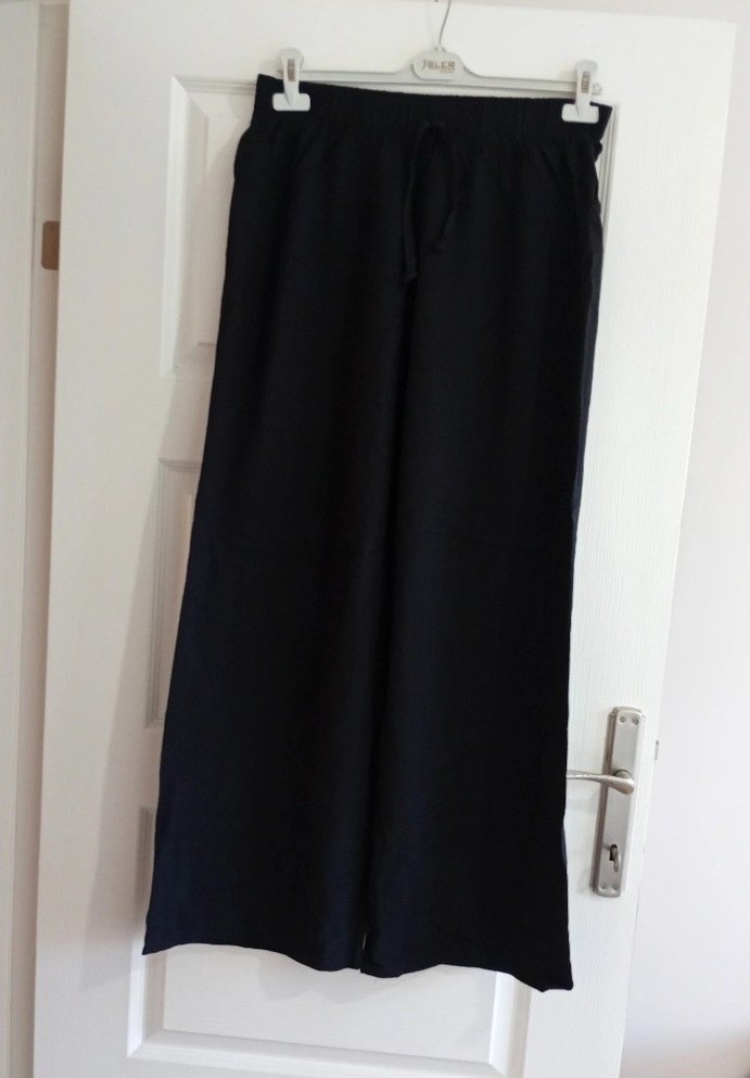 Siyah Midi Kadın Salaş Kumaş Pantolon - Görsel 2