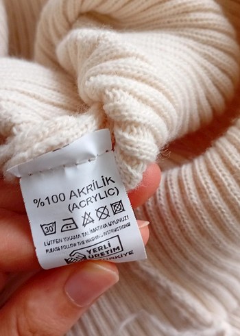 Bej Triko Uzun Kollu Halter Yaka Elbise - Görsel 3