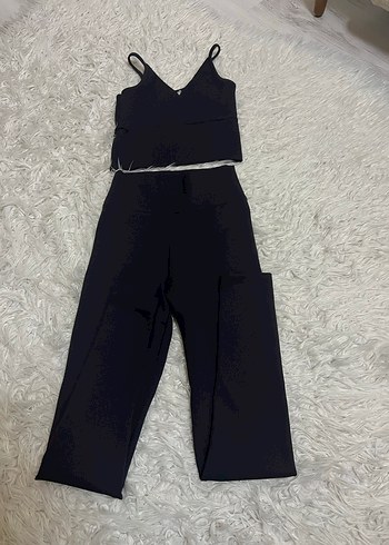 Siyah V Yaka İnce Askılı Spor Büstiyer tayt takım - Görsel 2