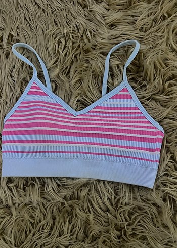 Pembe Çizgili V Yaka Spor Büstiyer - Görsel 2