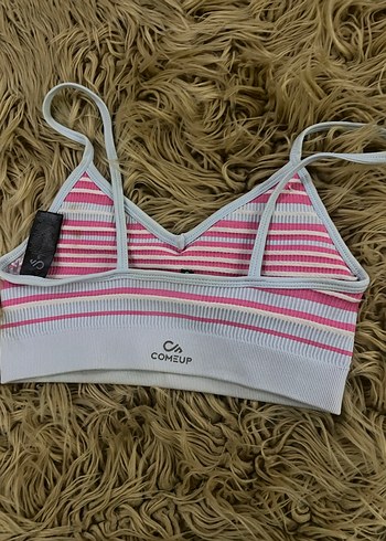 Pembe Çizgili V Yaka Spor Büstiyer - Görsel 3