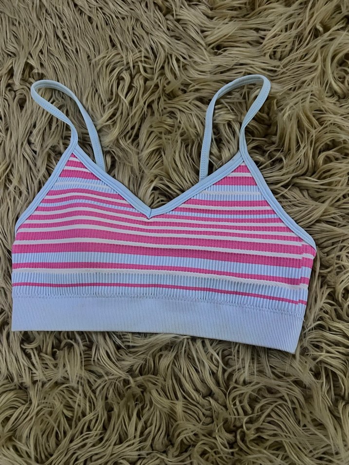 Pembe Çizgili V Yaka Spor Büstiyer - Görsel 2