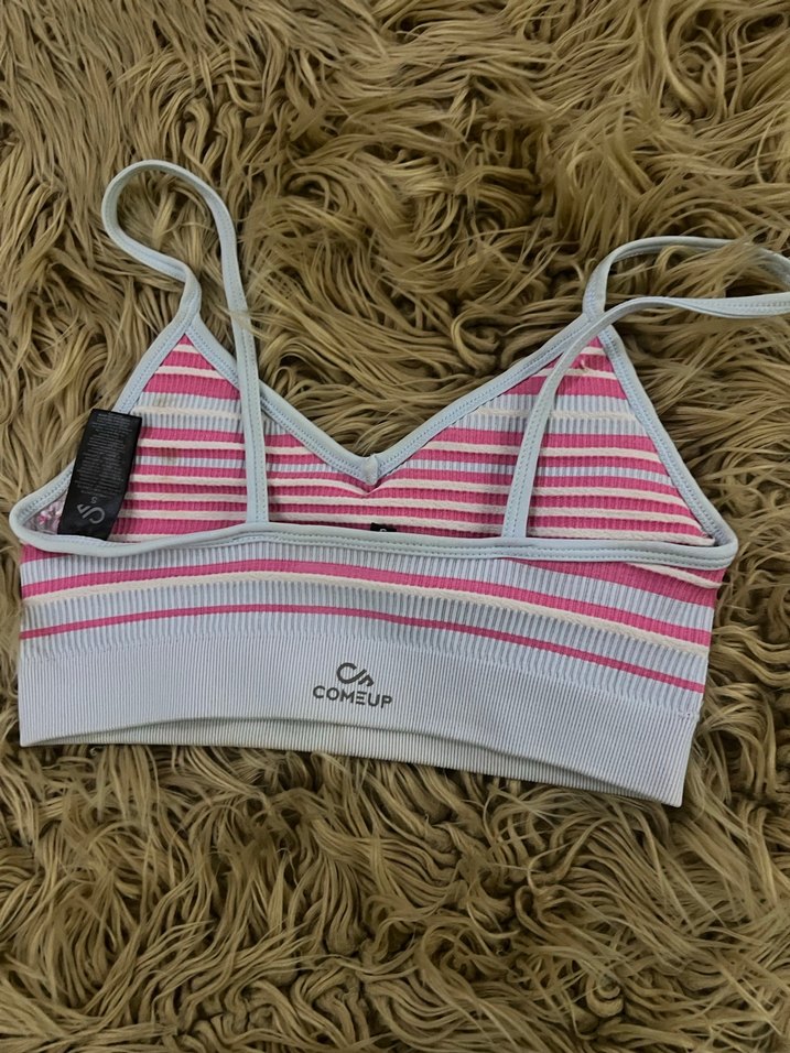 Pembe Çizgili V Yaka Spor Büstiyer - Görsel 3