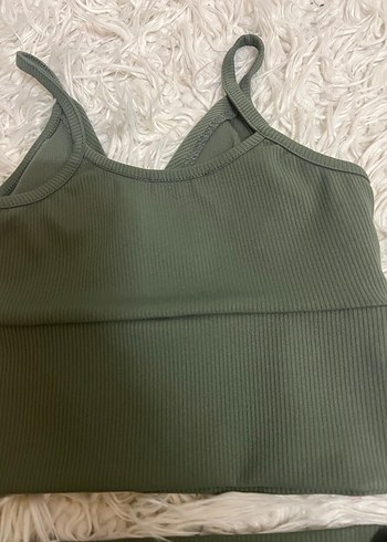 V Yaka Strappy sporcu tayt ve crop - Haki - Görsel 4
