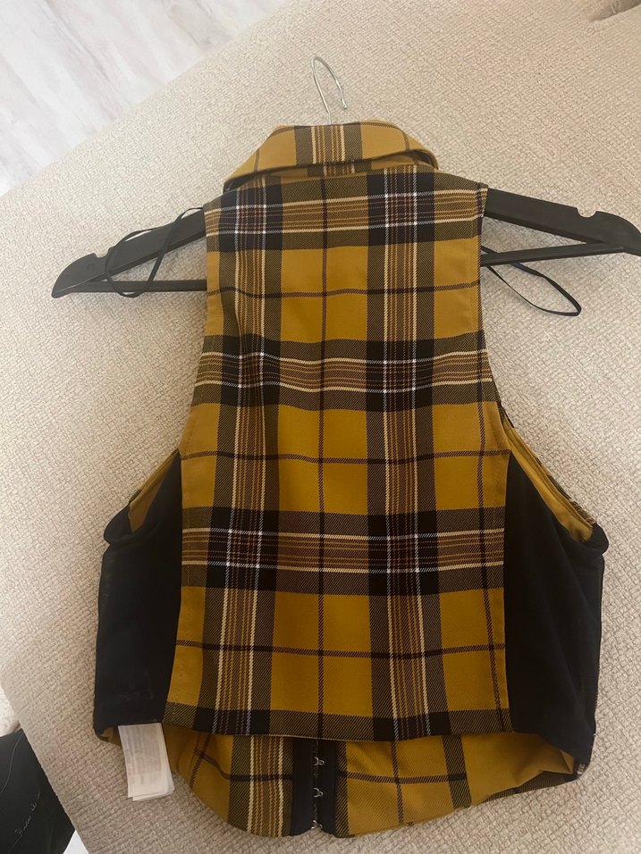 Sarı Ekose Düğmeli Kolsuz Kadın Yelek - Görsel 4