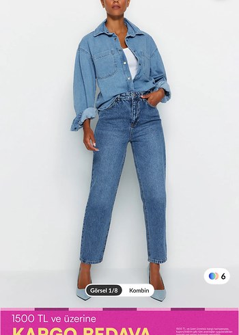 Trendyol & Milla Dugmeli Acik Mavi Mom Fit Kadin Denim Pantolon