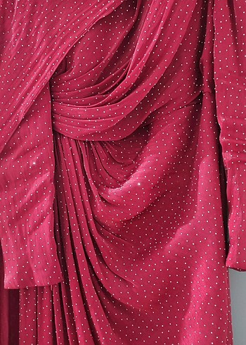 Hennin Tesettür Abiye 
Bordo Drapeli Uzun Kollu Kadın Elbise - Görsel 6