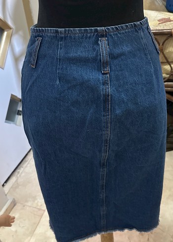 Düğmeli Mavi Denim Midi Etek - Görsel 4