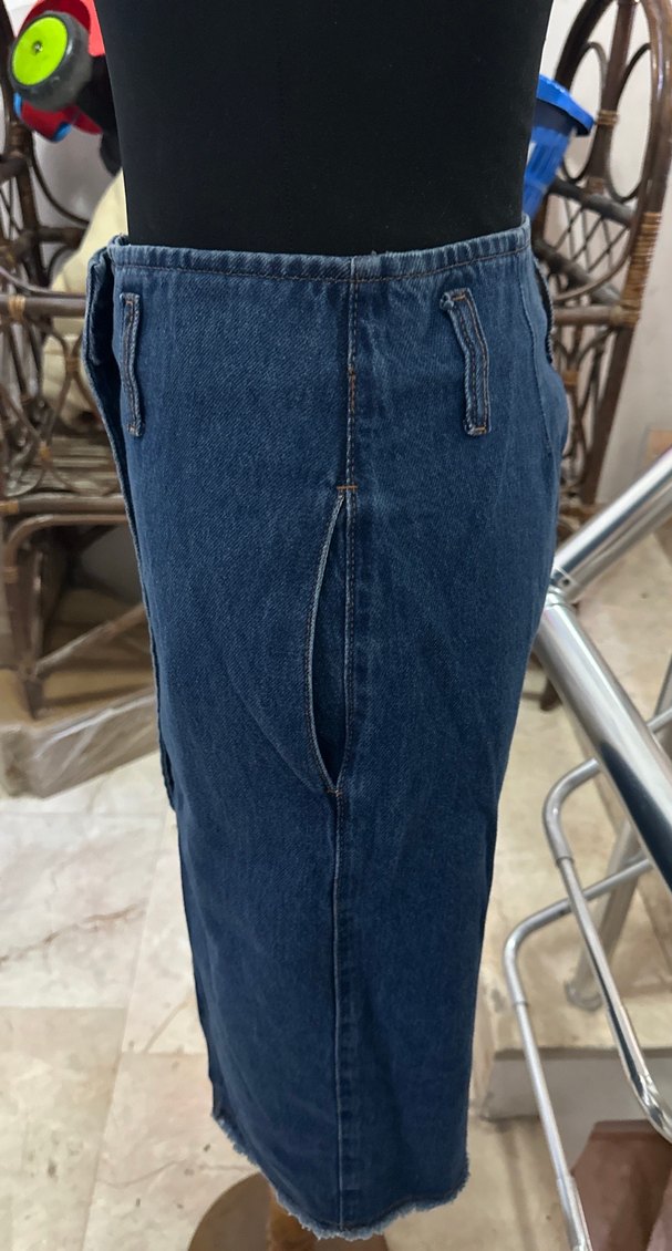 Düğmeli Mavi Denim Midi Etek - Görsel 3