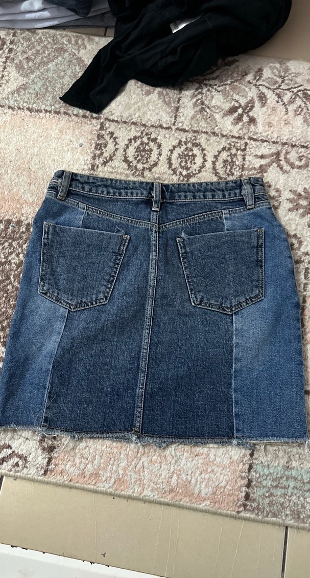 Füme Detaylı Mavi Denim Mini Etek - Görsel 2